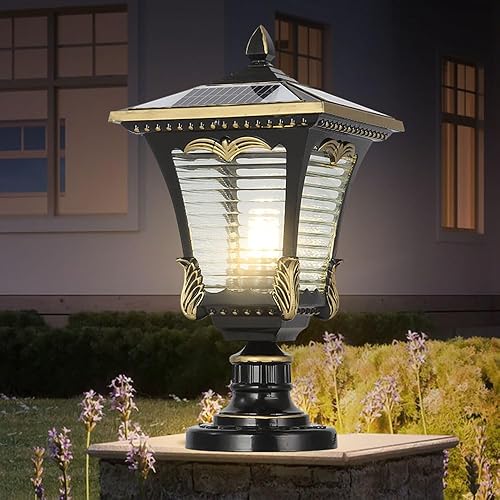 Miniatura 8 de SLAWA Luces solares de poste de 16.14 pulgadas modernas para exteriores, farol exterior de aluminio, IP65, impermeables, LED, alimentadas por