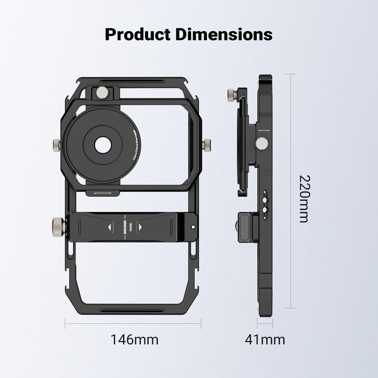 NEEWER PA058 Uniwersalna klatka na telefon stabilizator wideo z adapterem filtra obiektywu 17 mm do 37 mm i 67 mm akcesoria pierścieniowe kompatybilne z iPhone Android Samsung do nagrywania wideo