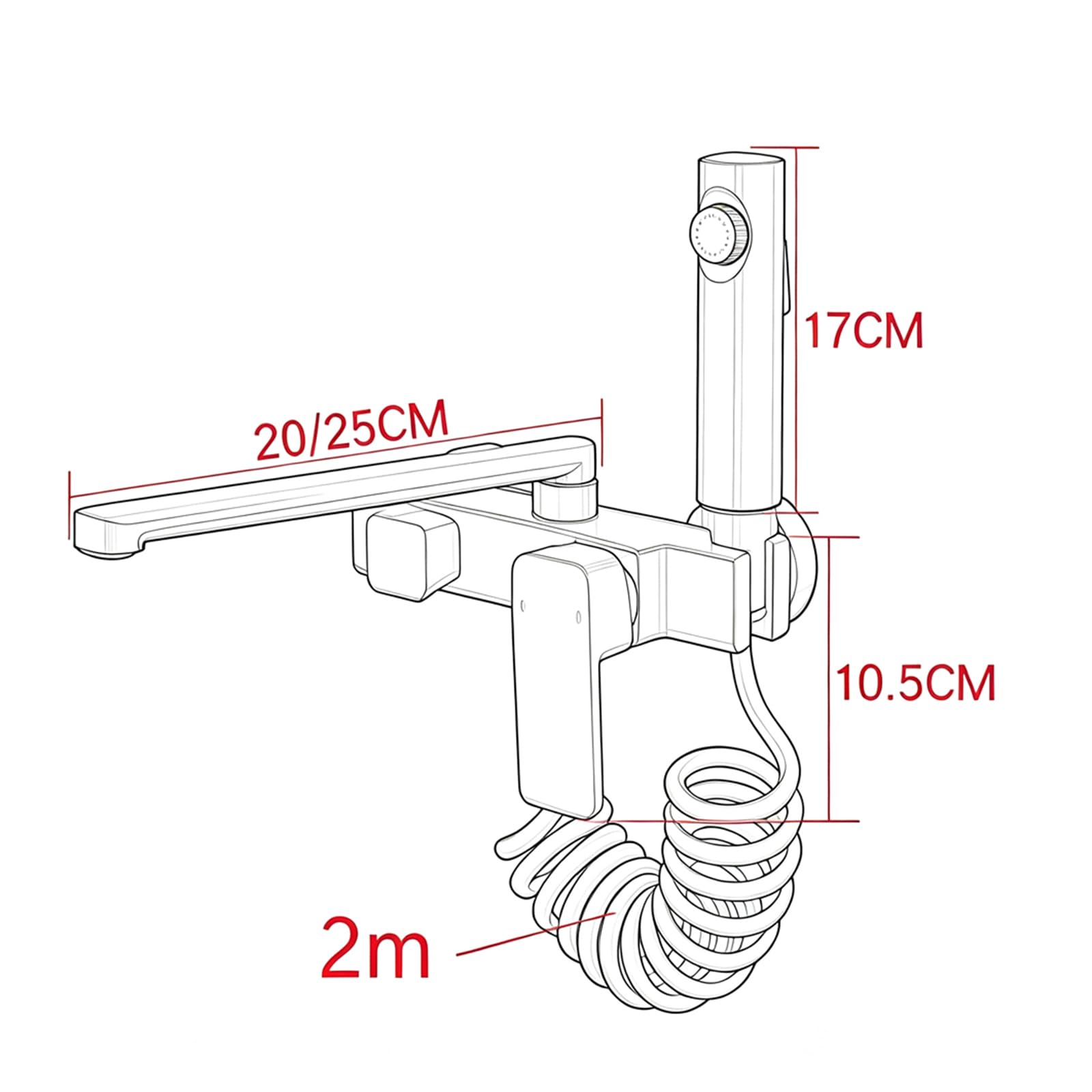 Grifo de Fregadero de Pared Latón con Pistola Rociadora Grifo Cocina Mezclador con Caño Giratorio 2 Orificios,Gris,20Cm