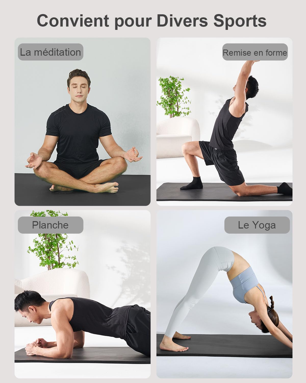Tapis de Sport NBR 195×61cm 20mm Epais Tapis Yoga Antidérapant Tapis Gymnastique Epais Pour Pitates Fitness Gym avec Sac de Yoga | Mousse NBR, très épais, excellent amorti, antidérapant, pour gym,avec sangle et sac