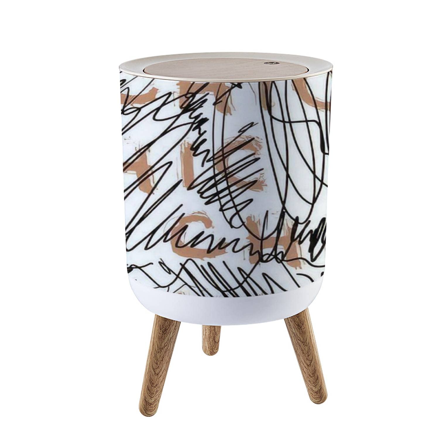 Small Trash Can with Lid shic slogan graffiti style seamless abstract paint drips Modern print Round Recycle Bin Press Top Dog Proof Wastebasket for Kitchen Bathroom Bedroom Office 7L/1.8 Gallon