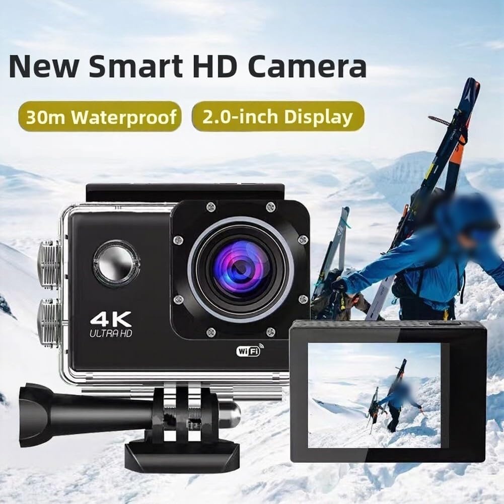 Action Camera Ultra HD 4K, stabilizzazione dell'immagine avanzata, alloggiamento impermeabile fino a 30 metri per montaggio su casco da ciclismo (nero)