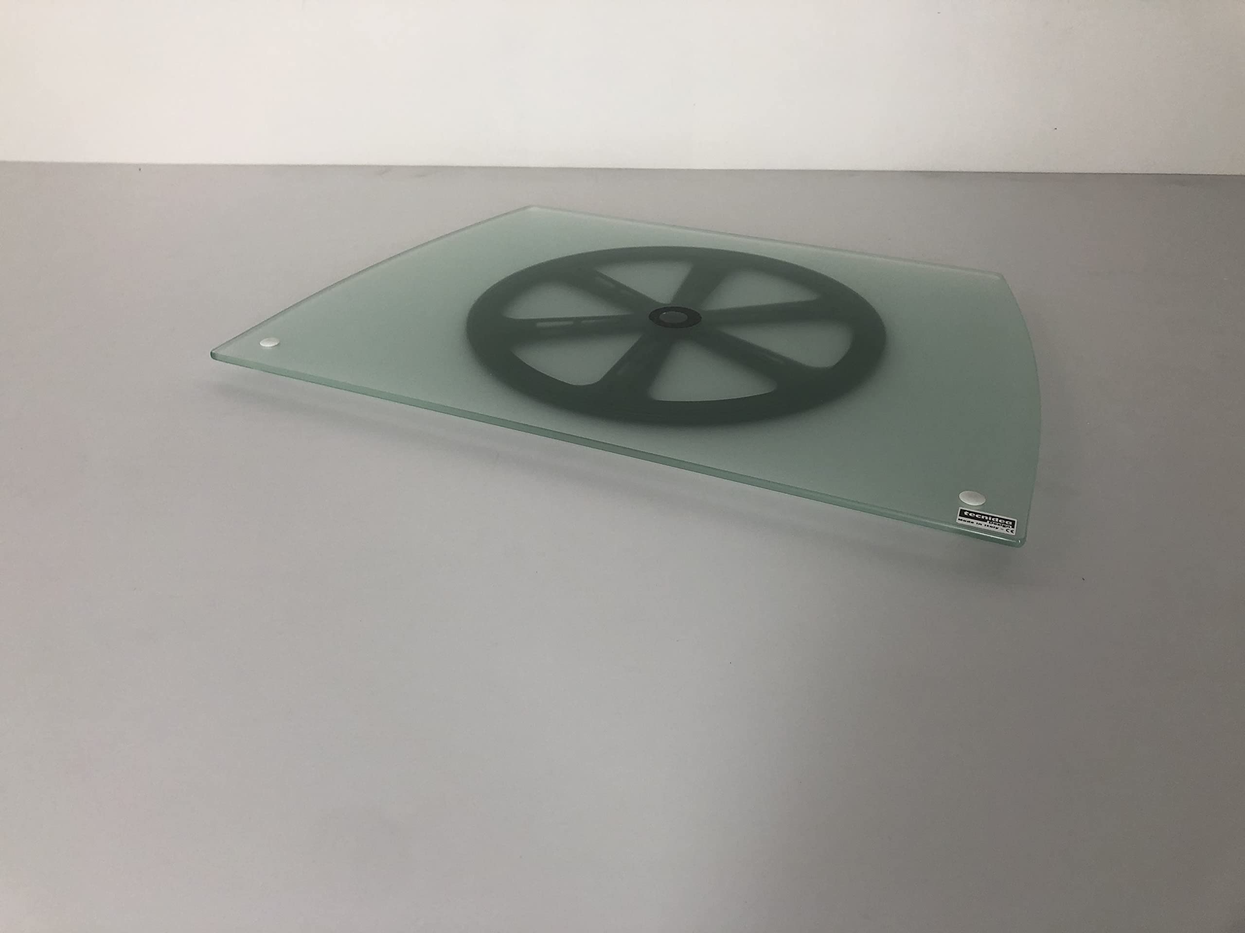 Base tv girevole,supporto girevole per tv, realizzato in vetro sagomato, temperato satinato dimensioni cm 54x39 - art. GK54C