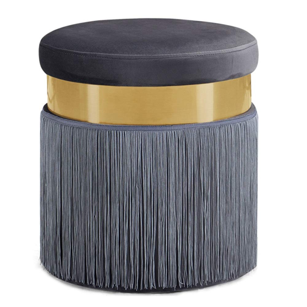 Pouf repose-pieds moderne salon petit banc à chaussures gris en tissu et acier