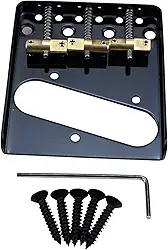 Ponte de guitarra fixa vintage com placa de base de aço de 3 selas compensada de latão 10,8 mm compatível com peças de reposição para guitarra elétrica estilo Telecaster Tele vintage, preta