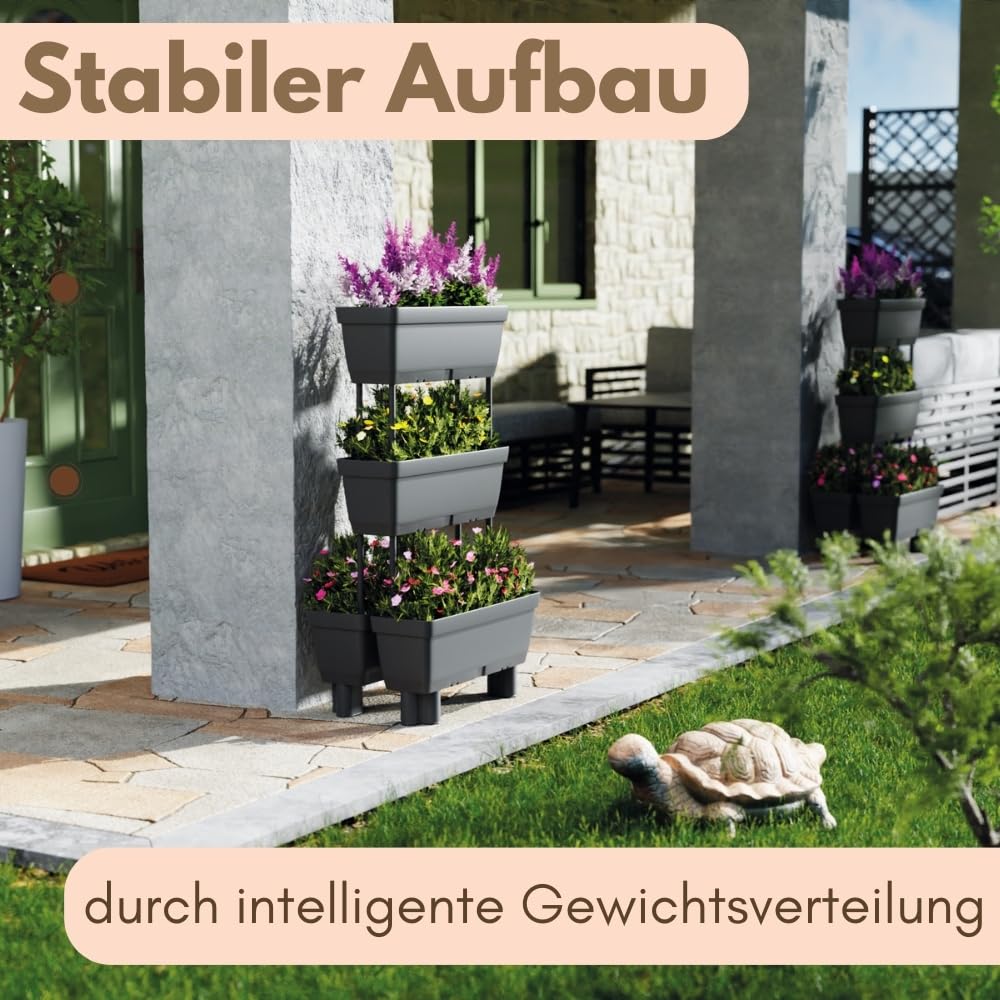 2er Set Pflanzkübel mit Sichtschutz Hochbeet Balkon 3 Etagen Vertikalbeet mit Sichtschutz Blumenkasten Balkon Hoch Pflanzentreppe Pflanzpyramide Hochbeet Garten