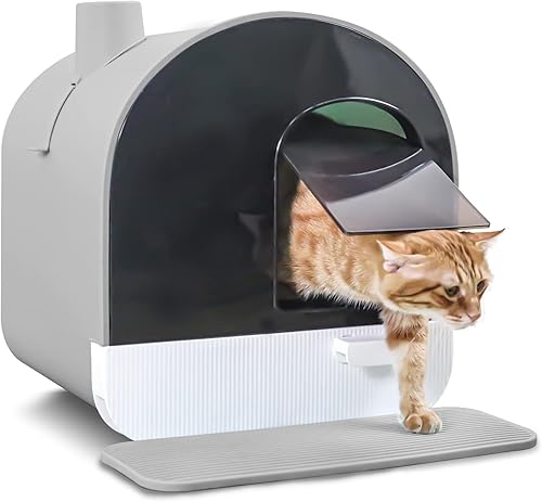 Eiiel Caja de arena grande con filtro de carbono con control de olor caja de arena de plástico cerrada para gatos con práctica cuchara de arena