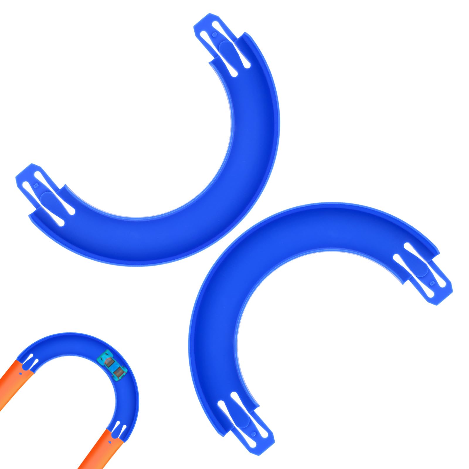 Sinbana 2pcs 180 Degree Racetrack Connectors, 24x15.2cm/9.45x5.98in Turn Track Pieces Toy Car ABS Racetrack Builder Components Parts Compatible with Hot Wheels Cars (Blue)