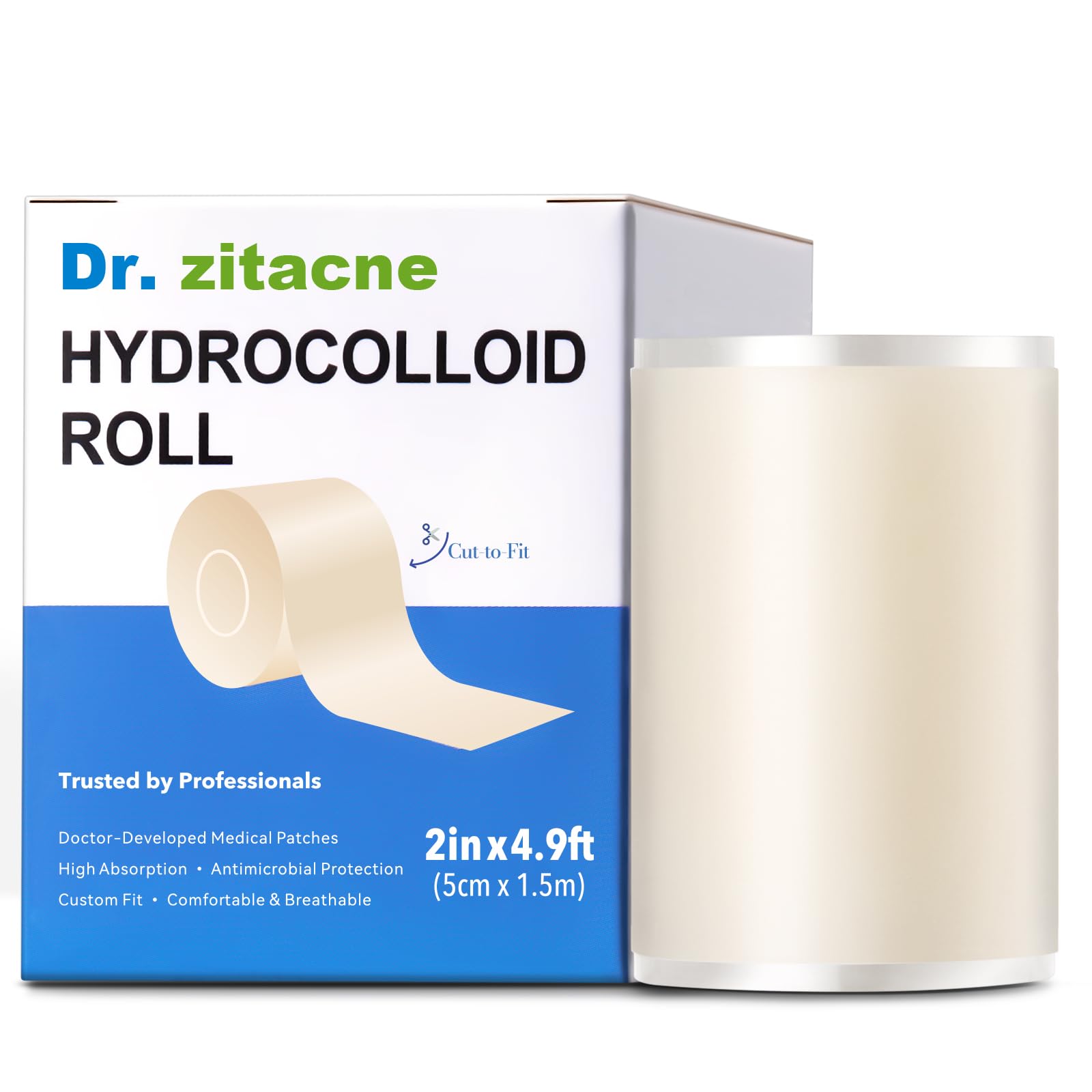 Hydrocolloid Roll for Wound Care & Acne, Cut to Size Hydrocolloid Plaster, Pimple Plaster Roll, Waterproof & Flexible, Absorbent, for Acne, Cuts & Blisters, 5 cm x 1.5 m