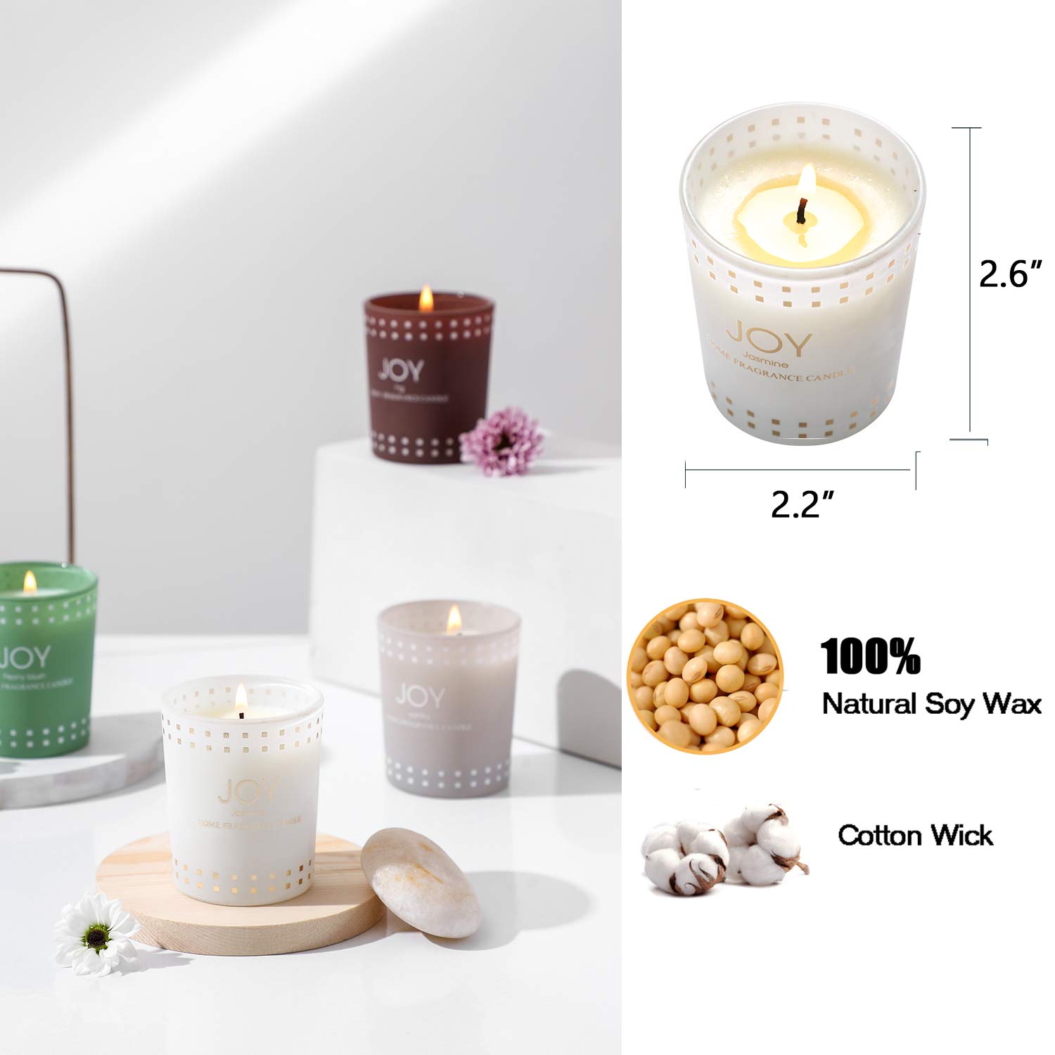 Set 3 Candele Profumate In Cera Di Soia - Gelsomino, Sandalo, Lavanda - 100g X 3