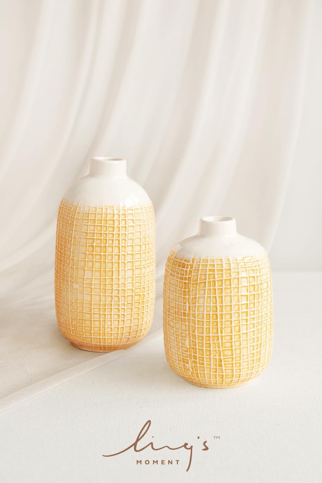 Amazon.com: Ling's moment Ceramic Vase Set,White Yellow Geometric