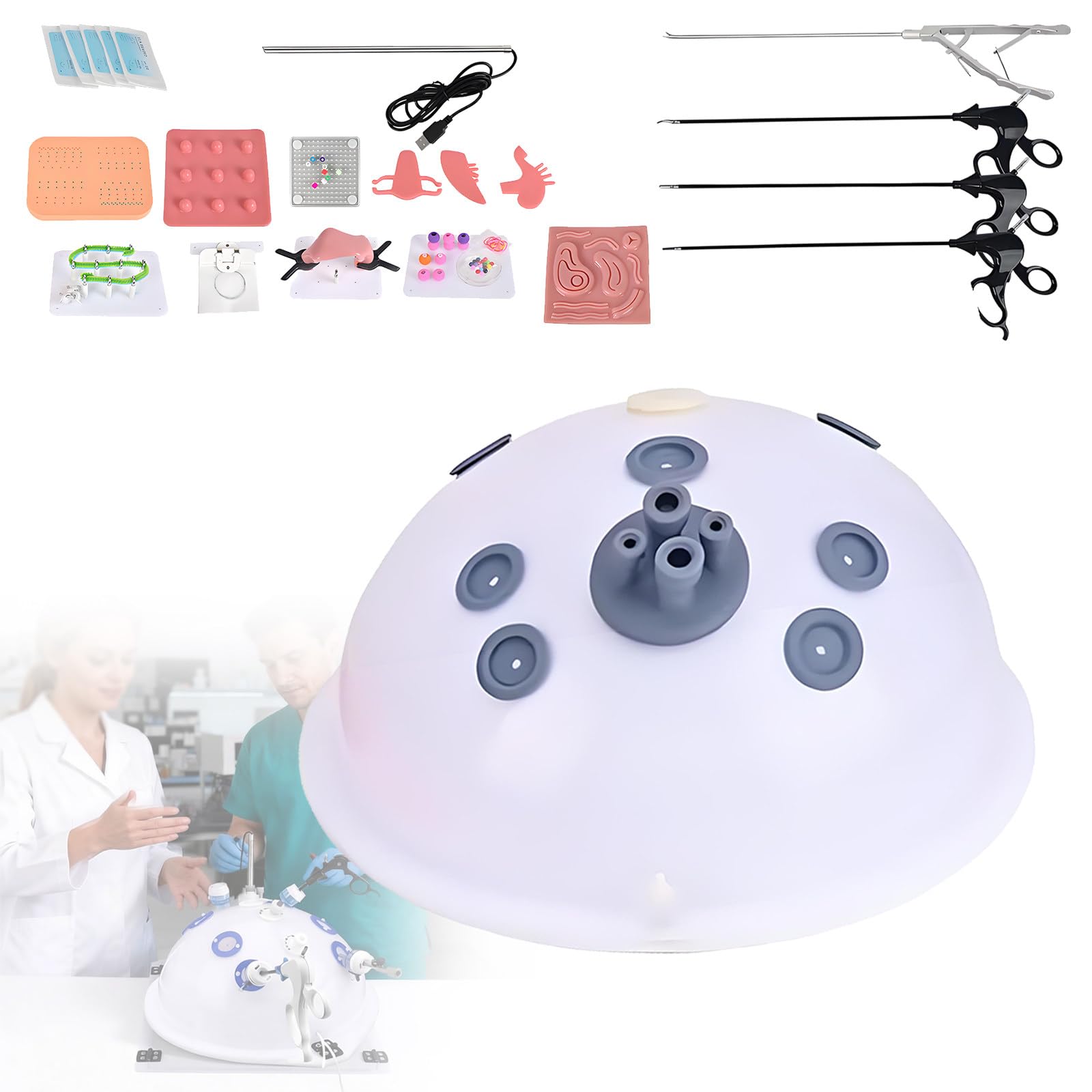 ROGHA Laparoscopic Surgery Simulator,Abdominal Cavity Simulator Training Box,Suitable for Medical Student Training,10Interchangeable Modules,4Clinical Instruments,Endoscope 30°