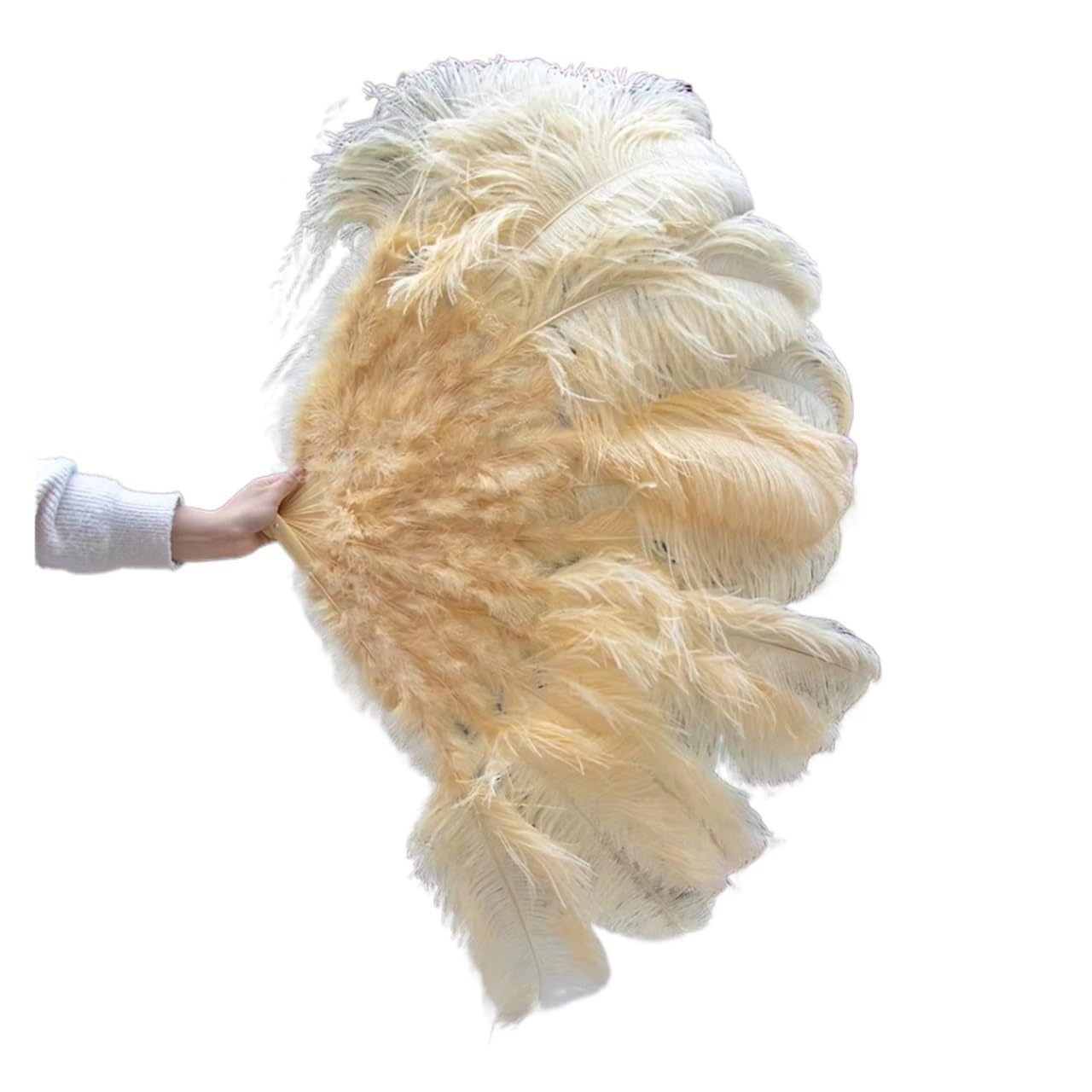 Ventaglio di Piume 130CM/100CM Ventaglio Bianco Grande con Piume Soffici 13 Ossa Portatile for spettacoli di Danza di Carnevale e Artigianato Fai da Te(48 Dark Beige,Small Fan 1Pair(Two))