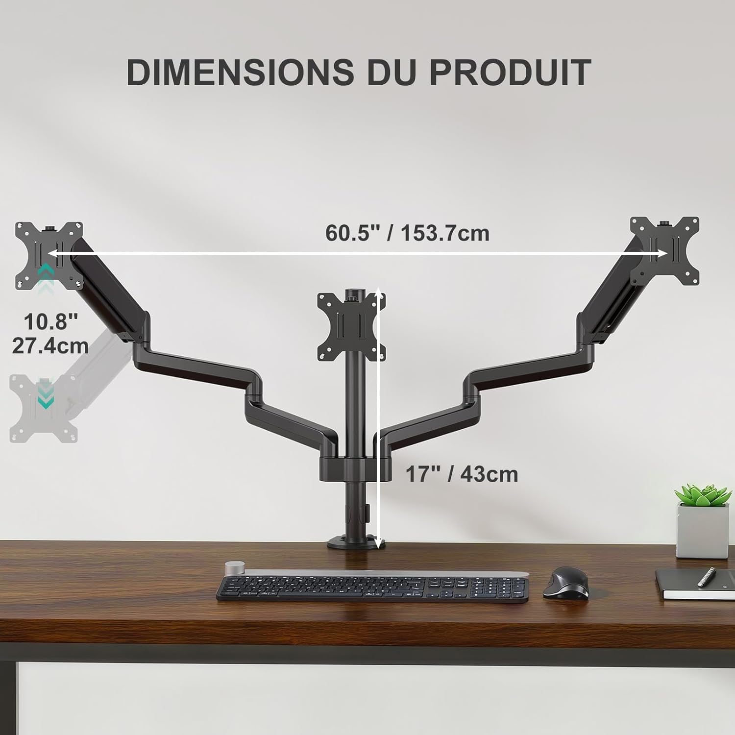 WALI Support Écran PC 3 Écran,Bras Écran PC pour Écrans Jusqu'À 32 Pouces,Pied Écran Réglable en Hauteur, VESA 75 Et 100mm,Capacité De Charge 8kg (GSDM003),Noir