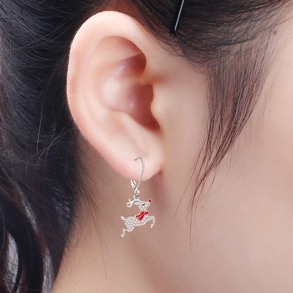 Christmas Earrings Reindeer Earrings for Women Sterling Silver Deer Dangle Reindeer Earring Leverback Holiday Merry Christmas Earrings XMAS Gifts - Image 9