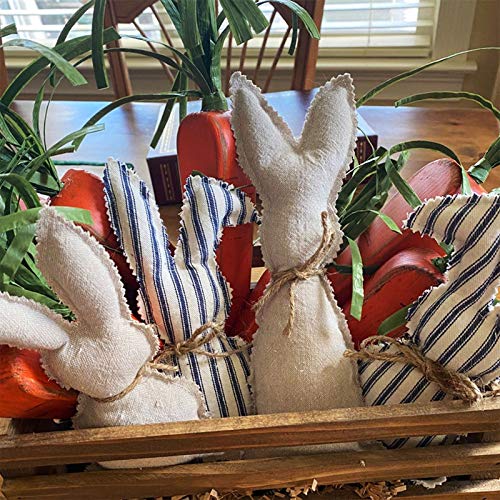 2pcs Buavffalo Plaid Spring Easter Bunny Decoration, Stuffed Fabric Bunnies Farmhouse Pastel Bunny Decor (Blue,White) - Thumbnail 4