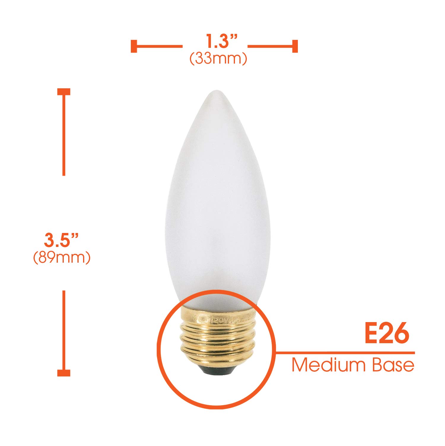 25W B11 Frosted Chandelier Light Bulbs (6 Pack) - E26 Base, Dimmable, Torpedo Tip For Ceiling Fans & Fixtures