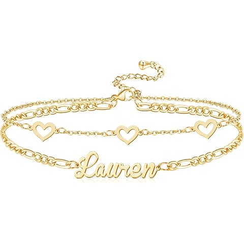 Ankle Bracelet for Women Personalized Name Anklet 18K Gold Plated Custom Dainty Ank...