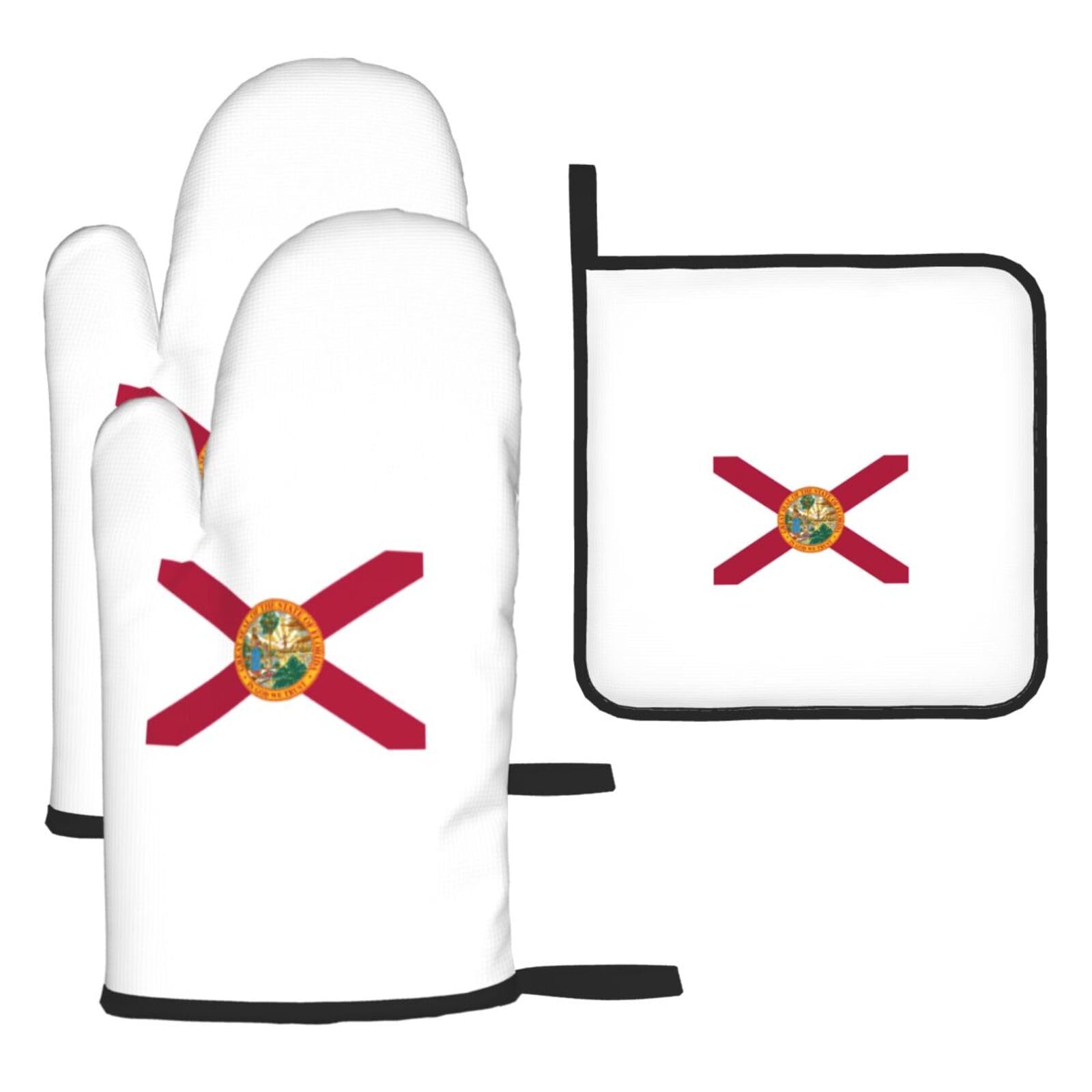 Flag Of Florida Print Oven Kitchen Gloves For Baking Outdoor Grilling Home Use Mitts Microwaving Bbq