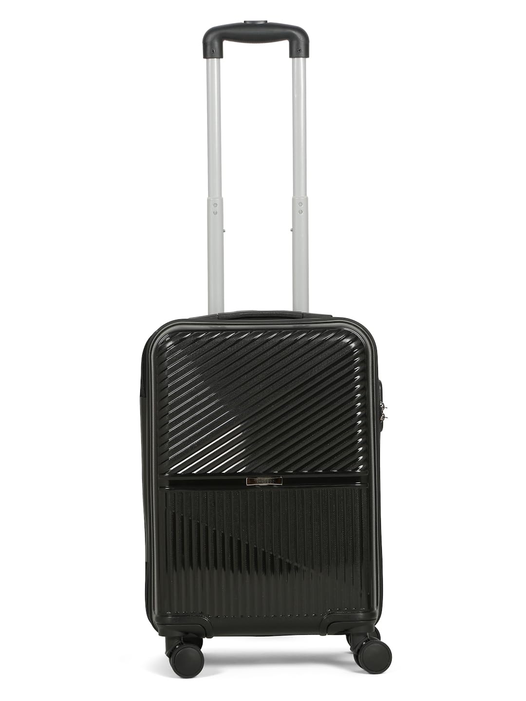 Teakwood Small Size 8 Wheels Trolley Bag, Hard Cabin with Zipper Closure, Adjustable Push Button & Cross Side Strap, Number Lock System 360 Degree (Small, Black)