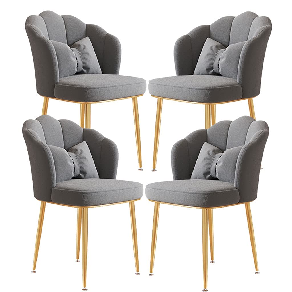 Set di 4 sedie da pranzo in velluto di lusso con gambe in metallo, design elegante con schienale per casa, studio o toletta, colore grigio chiaro con piedini dorati.