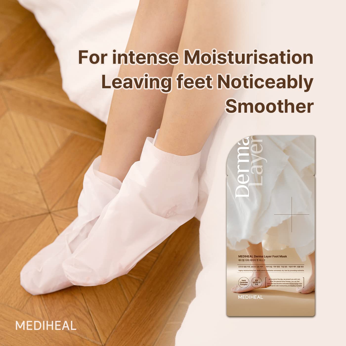 MEDIHEAL Derma Layer Foot Mask (5 Packs) for Dry Feet and Toes, Cracked Heels, Calluses Moisture Care with Herbal Ceramides