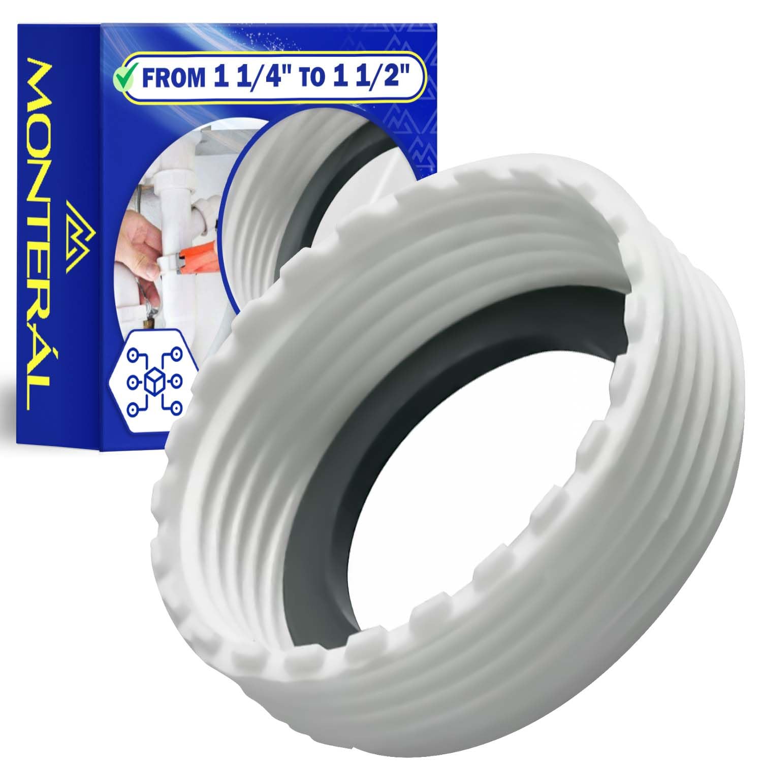 Screw Adapter for Valve from 1 1/4" to 1 1/2" for Sink in White Plastic - MONTERAL, 1 1/4" bis 1 1/2"