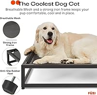 Vista 3 de FUZI Up Pup - Cama elevada para perros, cuna refrescante, marco de hierro fuerte y pies antideslizantes para uso en interiores o exteriores, cama
