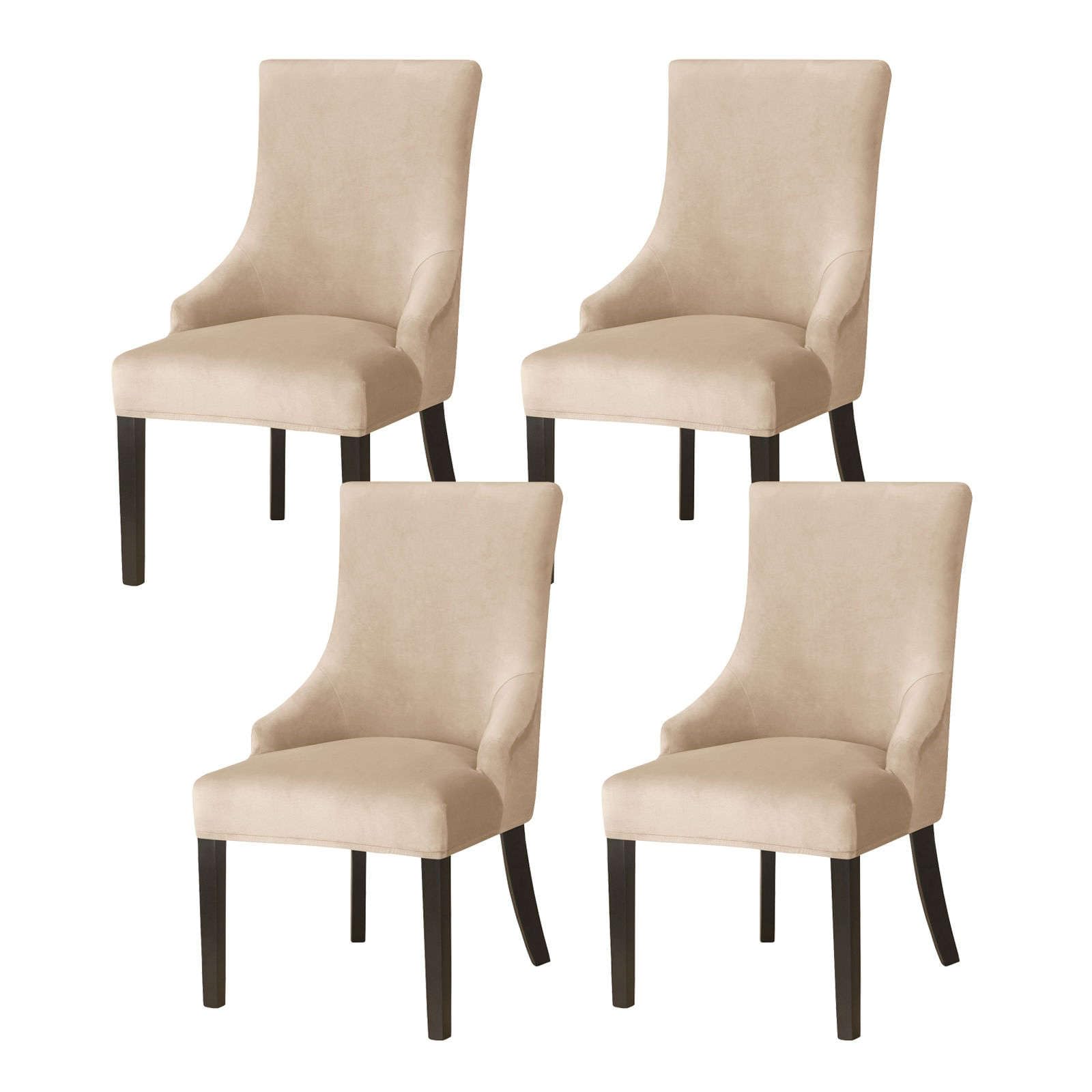 Jhld Khaki Velvet Wingback Side Chair Slipcover, Armless Wingback Chair Cover Stretch Soft Sloping Armchair Covers Removable Washable For Dining Room Banquet-4 Piece