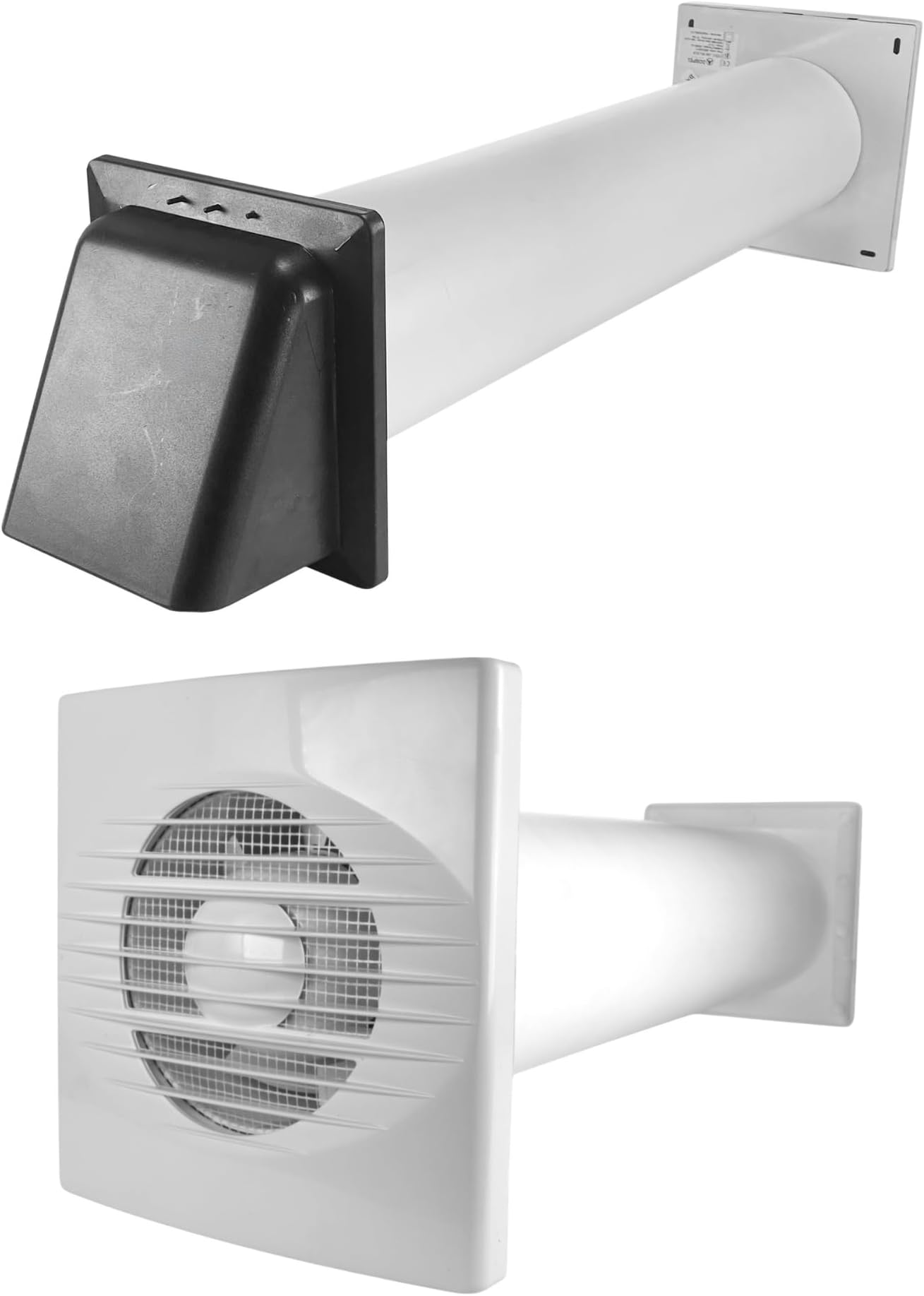 MYPURECORE Through Wall Ventilation Kit – 100mm Bathroom Extractor Fan with Timer & Humidistat – 50cm PVC Duct & External Louvre Vent – Ideal for Bathroom, Toilet, Kitchen, Home & Office (Grey)