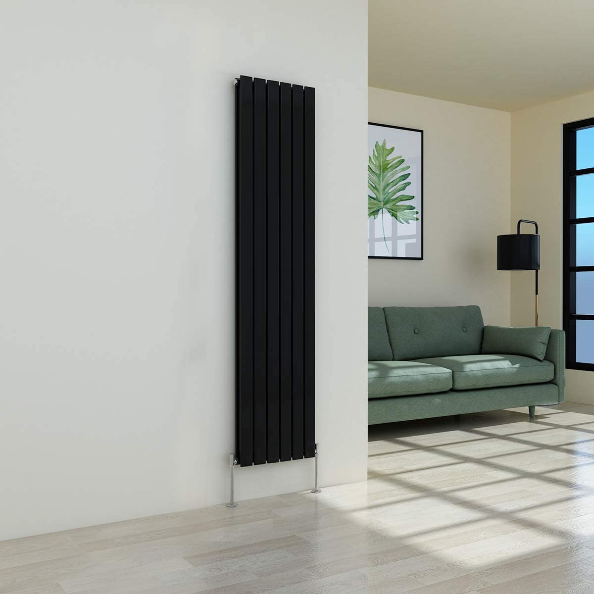 Warmehaus Vertical Designer Radiator Flat Panel Modern Heating Double Black Radiator 1800 x 410mm