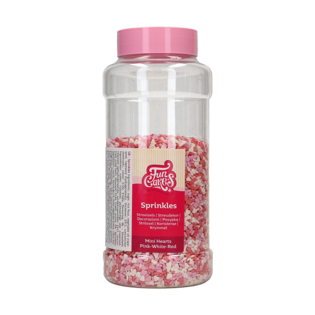 FunCakes Mini Hearts Pink/White/Red: Cake Sprinkles, Great Taste, Perfect for Cake Decorating, Cupcake Sprinkles. 450 g.