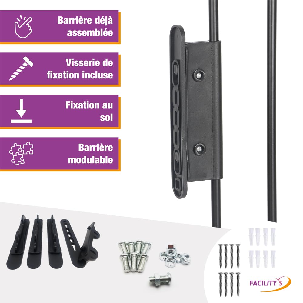 FACILITYS - Barrière de Sécurité Enfant - Grille Protection Cheminée Enfant Pliable - Grand Format en Métal de 300 cm - 1 Porte et 5 Panneaux Préassemblés - Barrière Poêle à Bois et Escalier
