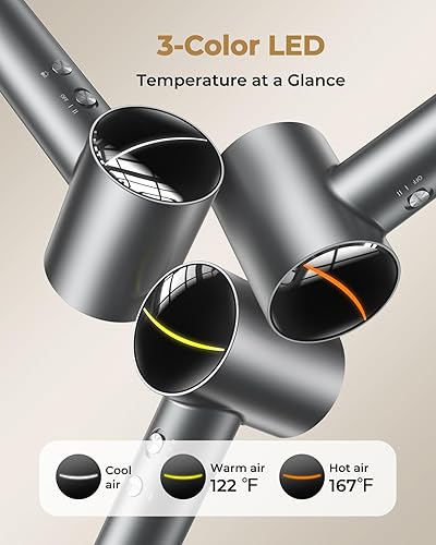 Miniatura 6 de Secador de pelo, secador de pelo silencioso iónico de alta velocidad con motor sin escobillas de 160,000 RPM para secado rápido, secadores