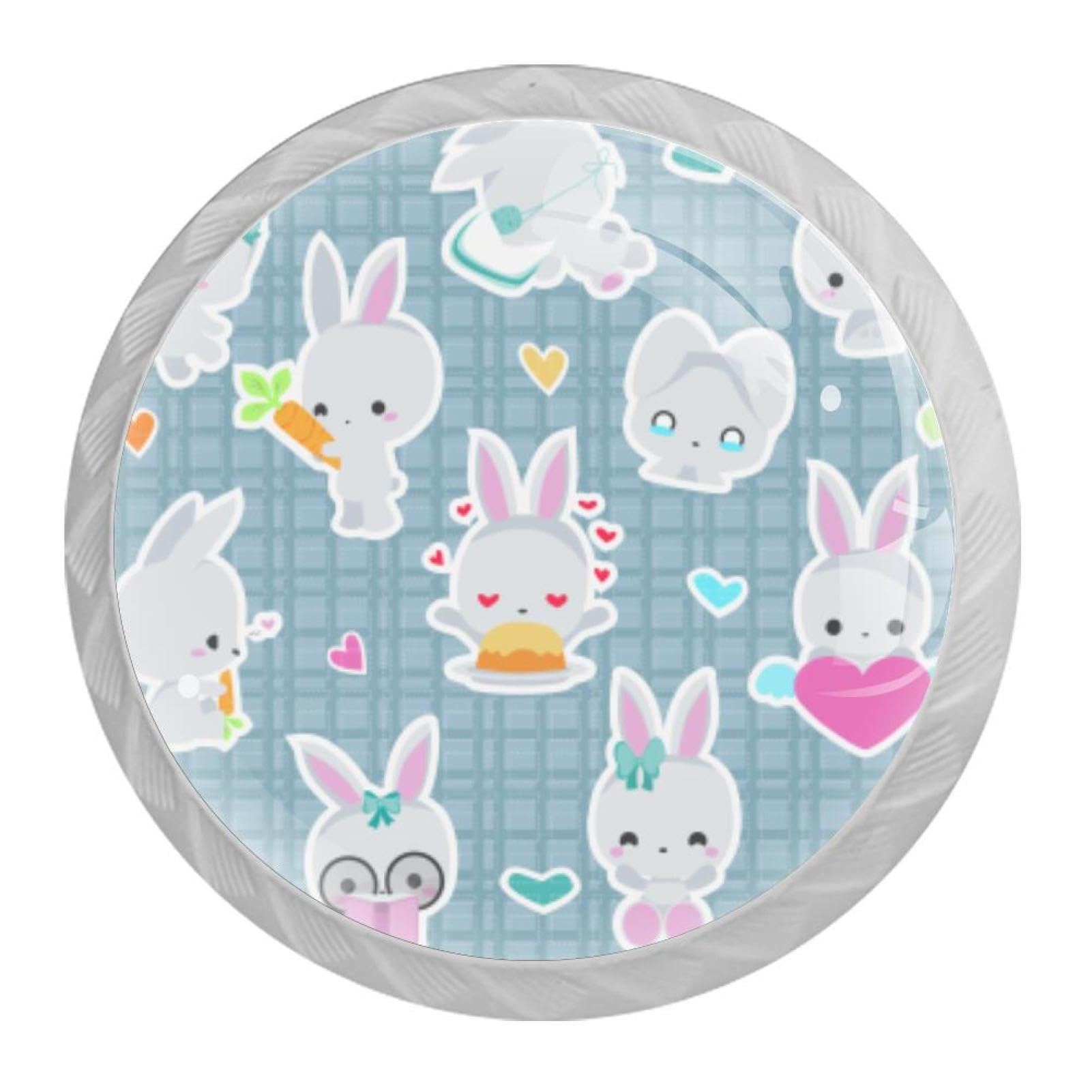 Tqmspg Multi18 4 Pieces Drawer Pulls Bunny Rabbits Pattern Door Knobs Dresser Handles For Kitchen Wardrobe Cupboard Hardware Furniture