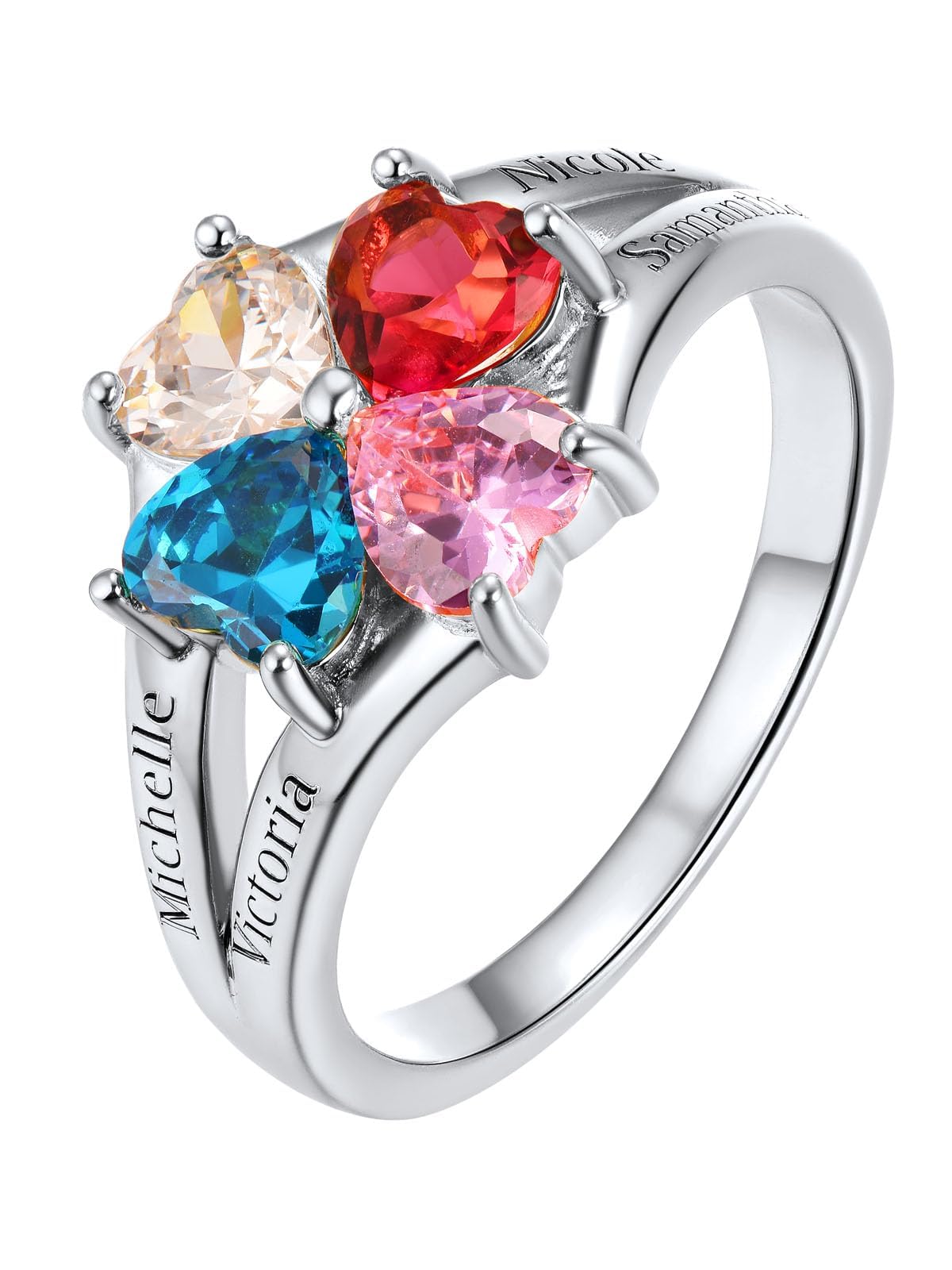 Custom4UPersonalized 1-4 Birthstone Rings for Women Promise Rings for Her Sterling Silver Mothers Ring Customized Cubic Zirconia Stones Wedding/Valentine's Day/Mother's Day Jewelry Gift for Mom WifeRecycled Claim Standard Blended