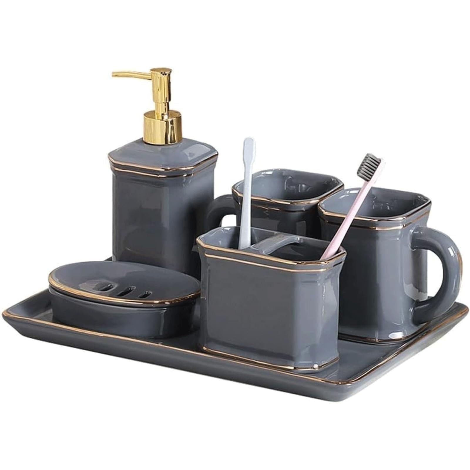 Accesorios de baño de cerámica para evitar el desorden del cepillo y jabón