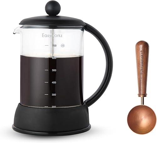 Miniatura 1 de Easyworkz Eclipse - Prensa francesa de 27 onzas, con cuchara de café medidora de acero inoxidable retro de 0.35 onzas, oro rosa