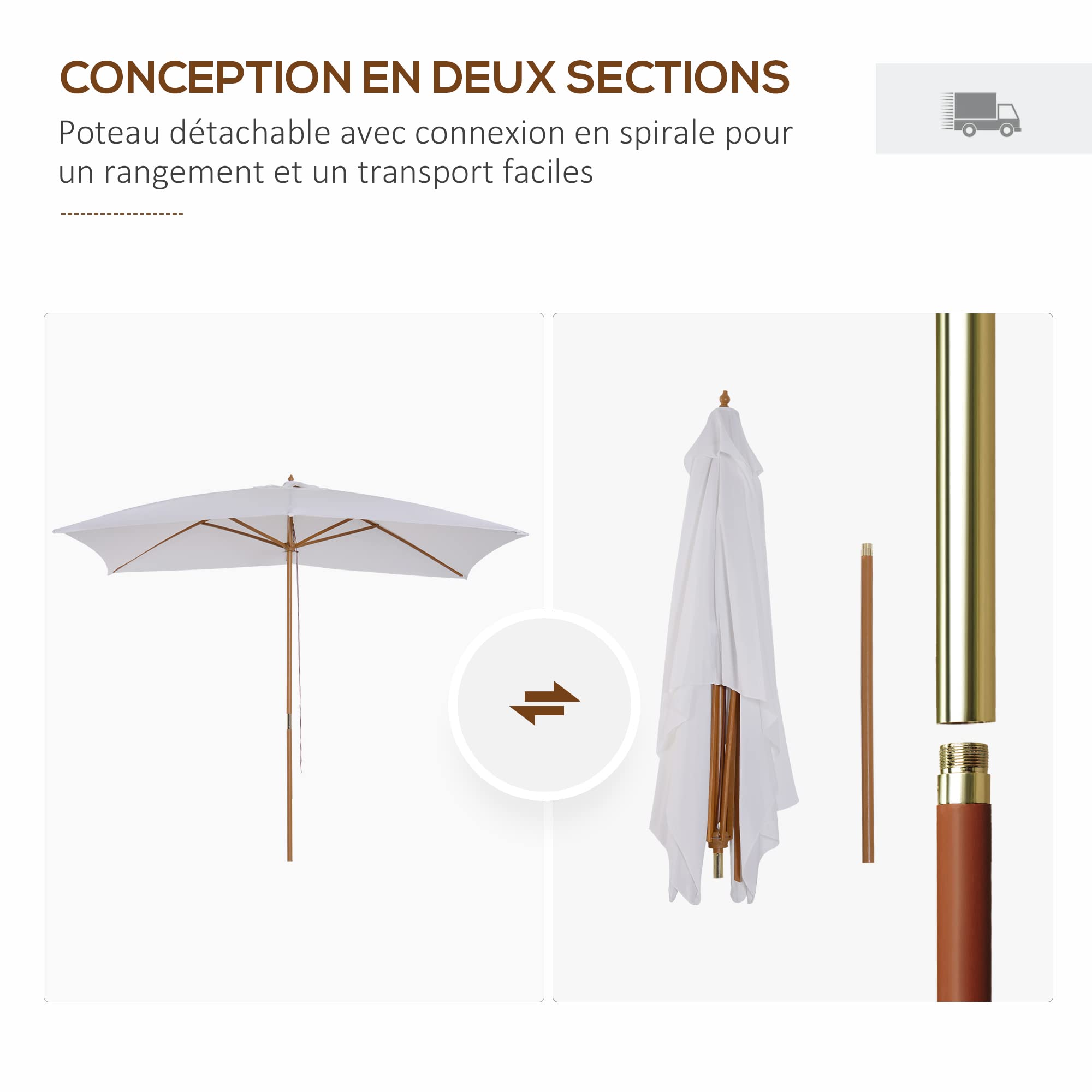 Outsunny Parasol Droit Rectangulaire Parasol de Jardin 3x2x2,5m Blanc