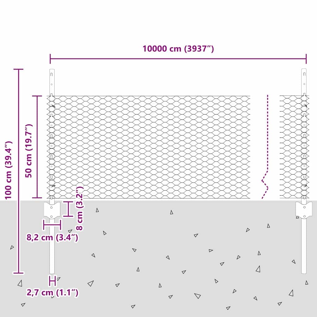 vidaXL Ogrodzenie z słupkiem Szary 0,5 x 100 m Stal i PVC, Regulowane zewnętrzne ogrodzenie, nowoczesny parawan, trwały dzielnik przestrzeni w ogrodzie
