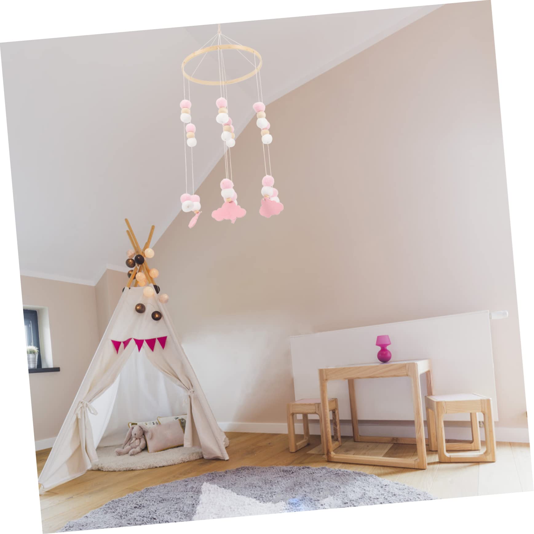BESTonZON 4piezas Móvil De Con Adornos De Fieltro y Perlas De Madera Campanilla Para Habitación Infantil Decoración De y Cochecito Para Bebés Diseño De y Estrellas