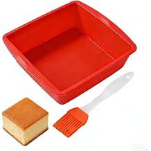 2 PCS Square Cake Tin, 20cm Easy-Release Silicone Cake Moulds with Brush, Non-Stick Baking Trays & Brownie Pans for Cheesecake, Cake, Bread and Chocolate Pie