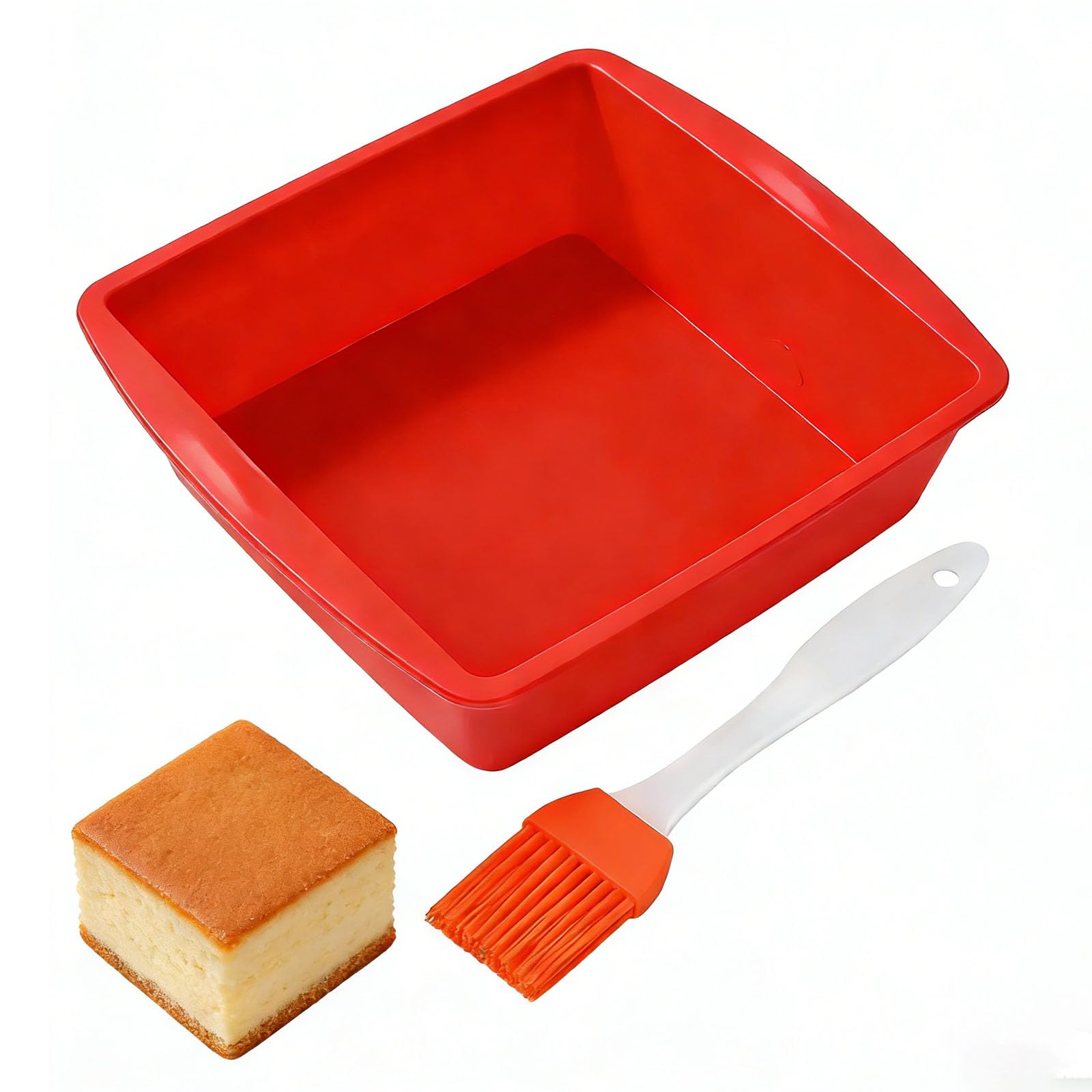 DNTHYRIN 2 PCS Square Cake Tin, 20cm Easy-Release Silicone Cake Moulds with Brush, Non-Stick Baking Trays & Brownie Pans for Cheesecake, Cake, Bread and Chocolate Pie