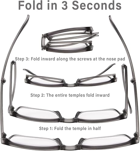 Miniatura 4 de OPTOFENDY Gafas de lectura plegables para mujeres y hombres, pequeños lectores de bisagra de resorte, anteojos de luz azul portátiles con estuche