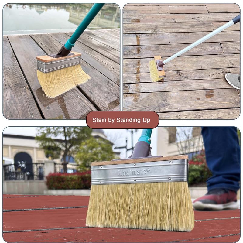 Image of Deck Brush Stain Applicator by Magimate - Thick Soft Large Paint Brush Head with Threads for Extension to Apply Stain and Sealers on Wood Deck Floor Fence Walls - 7 Inch Wide (Pack of 2)