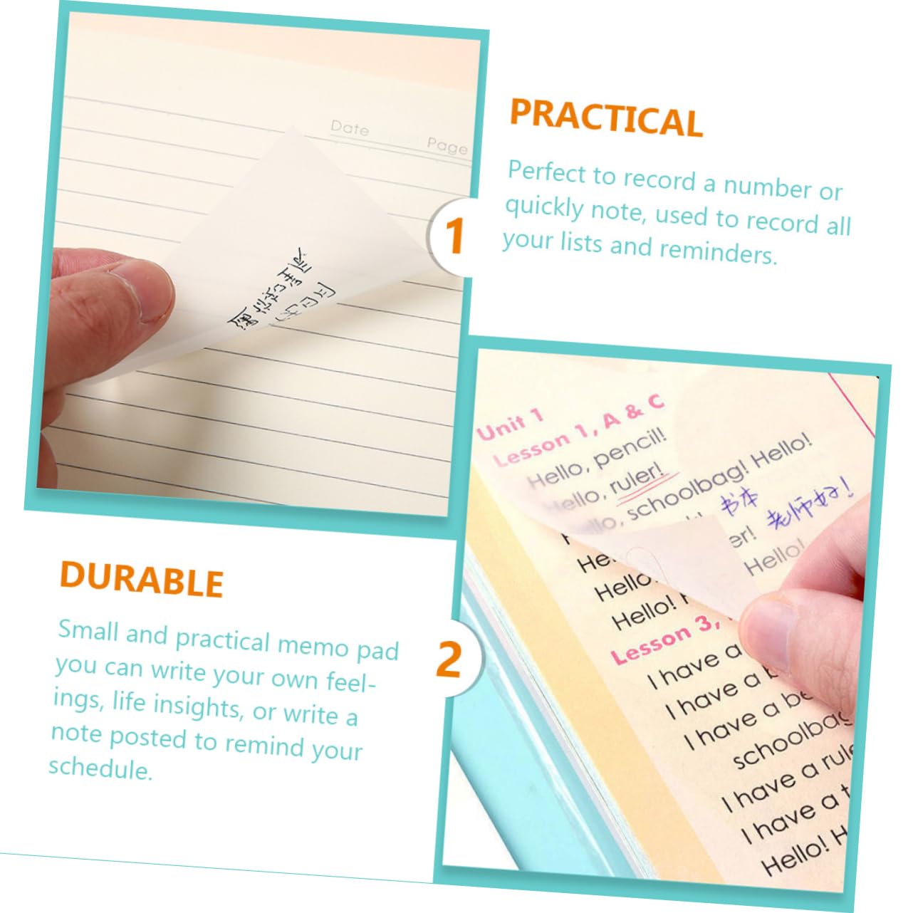 SHINEOFI 600 Hojas notas adhesivas transparentes pestañas autoadhesivas sticky notes transparente notas del mensaje nota adhesiva de recordatorio blocs de notas pegatinas transparentes