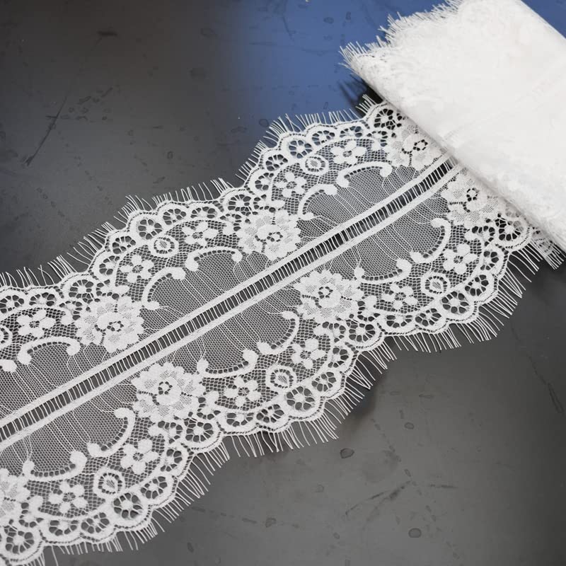 Koronkowa lamówka do rzęs, Wstążka z koronki rzęsowej do szycia na zasłony do sukni ślubnej, wielokolorowa, 3 metry(White)