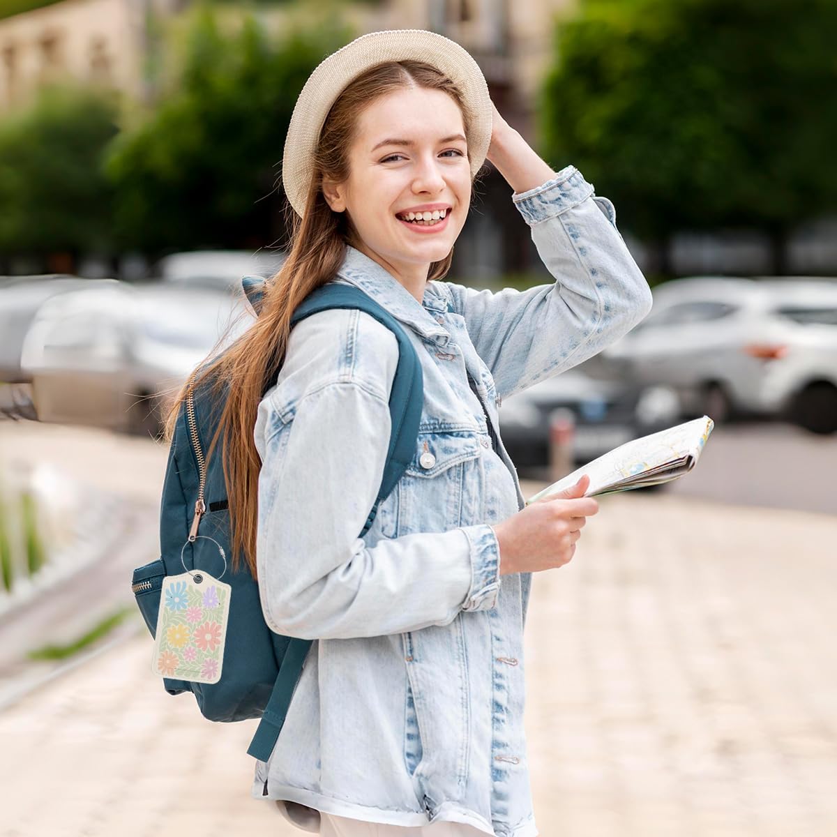 Flowers Preppy Cowgirl Luggage Tags for Suitcases, Preppy Luggage Tag, Back to School for Students, Trendy 2 Pack Luggage Tags for Travel, Funky Teen Girl Gifts Suitcase Tags