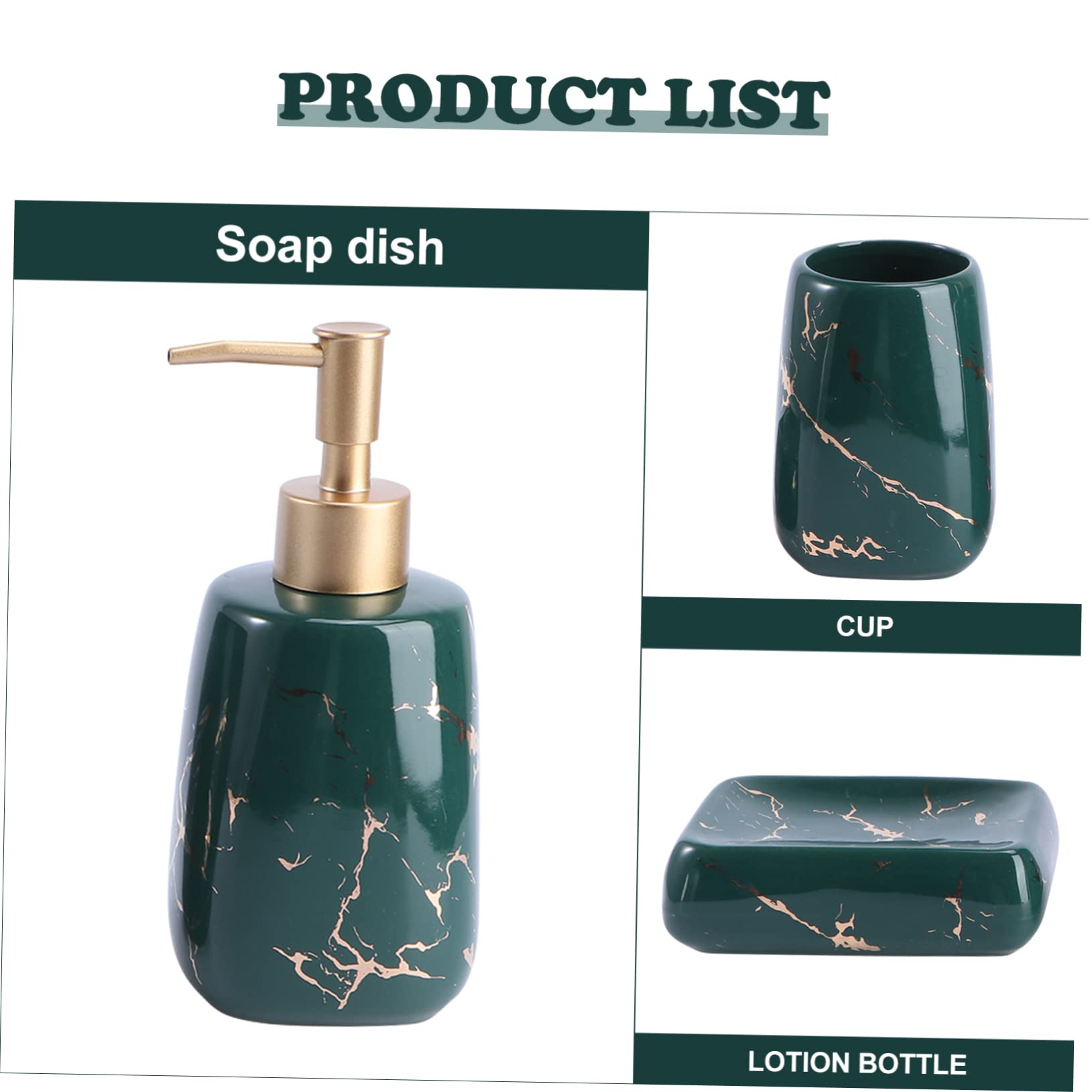 Holibanna Conjunto de Accesorios para Baño de Cerámica Verde de 3 Piezas Bandeja de Jabón y Portacepillos Fácil de Limpiar para Mantener el Baño Ordenado