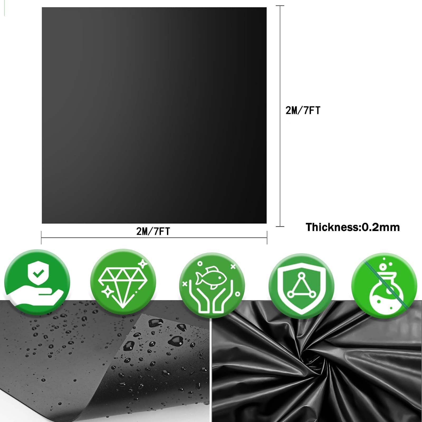 2x2m Telo Laghetto, 0.2mm Spessore Telo per Laghetto da Giardino, Fodera Laghetto per Fontana da Giardino Esterno, Cascata, Laghetto per Tartarughe